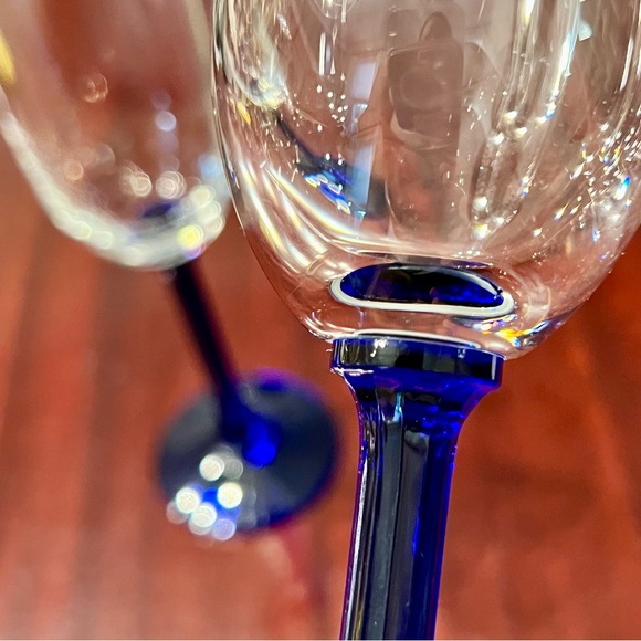 Crystal Champagne Flutes Blue Paneled Stem Set Of 2 VTG Glass Stemware Barware - Picture 7 of 10